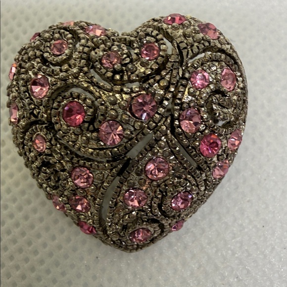 Two Heart Brooches Gold & Silver Tones, with Faux Pearls & Pink Rhinestones. - Picture 2 of 10